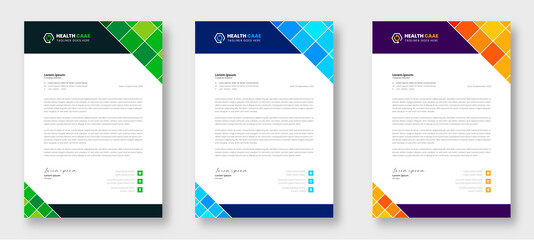 Modern Medical Doctor healthcare letterhead Design Template with green, blue, orange color. corporate modern letterhead design template. letter head design. doctor letterhead. medical letterhead