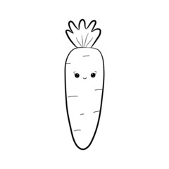 Cute kawaii carrot with happy face. Simple hand drawn carrot isolated on white background. Doodle style. Vector illustration.
