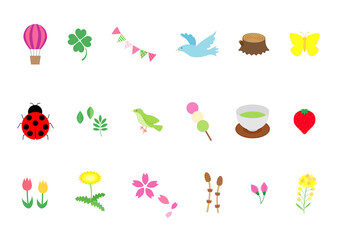 フラットでシンプルな春のイラストセット