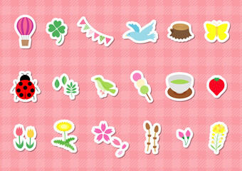 フラットでシンプルな春のイラストセット