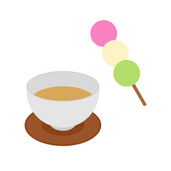 シンプルでフラットなほうじ茶と団子のイラスト