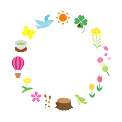 シンプルでフラットな春のフレームイラスト