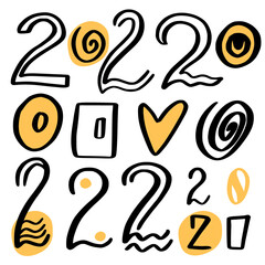 2022 new year numbers calligraphic collection in hand drawn style. - 468172075
