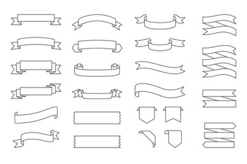 Ribbon icon in retro style. Line vector icon. Editable stroke. Creative banner, web poster illustration design. Luxury poster design. Vintage set collection outline illustration