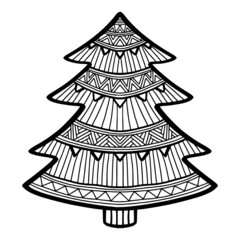 Christmas fir tree. New Year line art decoration. Coloring book page. Vector new year tree illustration. - 468172270