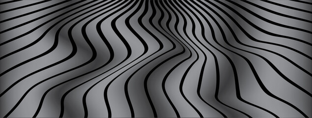 Wavy striped surface. Abstract 3d illusions. Pattern or background with wavy distortion effect