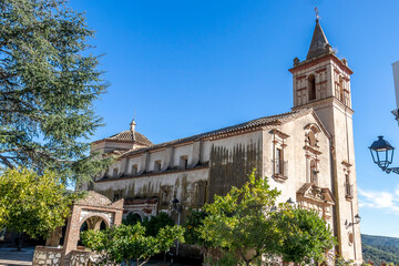Fototapeta na wymiar Parish Church of San Juan Bautista in the town of Linares de la Sierra, in the Sierra de Aracena, in the mountains of Huelva