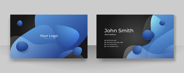 Modern blue business card design template with abstract dots and waves. Modern Business Card - Creative and Clean Business Card Template. Vector illustration