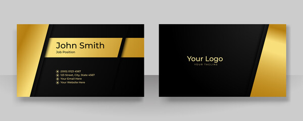 Modern simple luxury black and gold business card design template. Business card design with elegant pattern. Modern concept with golden decoration art. Vector illustration print template.