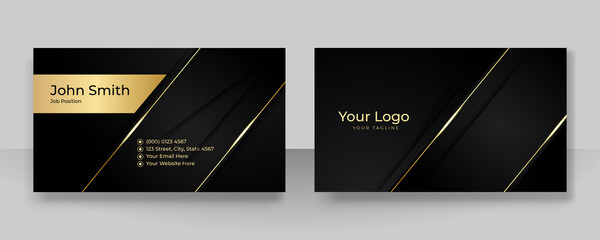 Modern simple luxury black and gold business card design template. Business card design with elegant pattern. Modern concept with golden decoration art. Vector illustration print template.