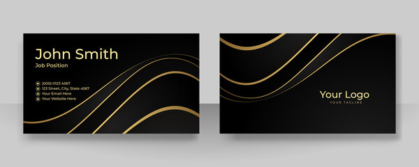 Modern simple luxury black and gold business card design template. Business card design with elegant pattern. Modern concept with golden decoration art. Vector illustration print template.