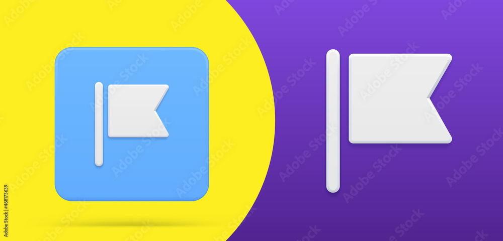 Poster simple flag 3d icon button vector illustration map marker, navigation, note, place direction pointer