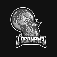 moon wolf mascot logo illustration