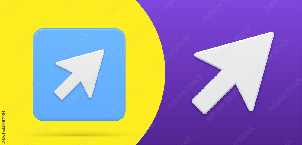 Poster pointer cursor arrow click simple 3d icon button set vector choose direction at internet cyberspace