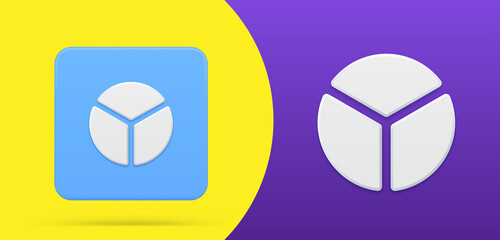 Diagram wheel three piece pie top view analyzing statistic simple 3d icon button vector illustration