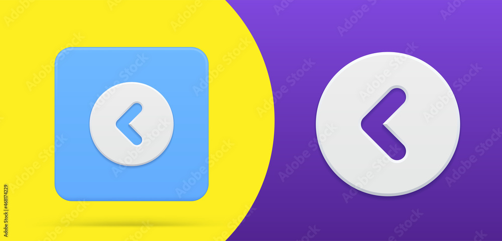 Poster arrow left simple 3d icon circle squared button vector illustration. back direction pointer web