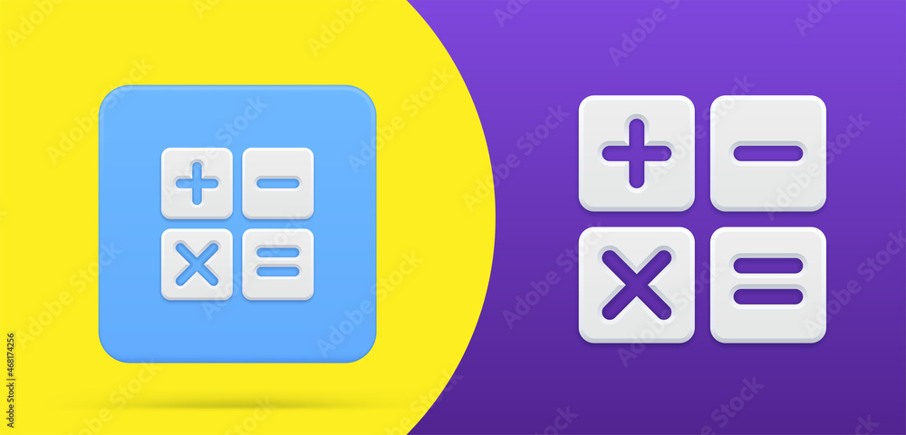 Poster calculator mathematic simple 3d icon button set vector illustration. counting display keyboard