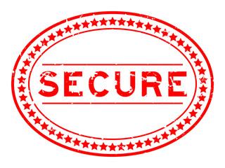 Grunge red secure word oval rubber seal stamp on white background