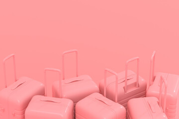 Monochrome suitcase on pink background. 3D render of summer vacation concept