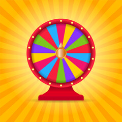 Roulette, wheel of fortune. Spinning fortune wheel. Lottery luck. Game jackpot, Big Win, money prize. Casino money game. Game of luck playing. Vector illustration. - obrazy, fototapety, plakaty