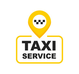 Taxi service badge. Taxi sign. Yellow sticker of taxi calling service. 24/7 service. Vector illustration. © TMvectorart