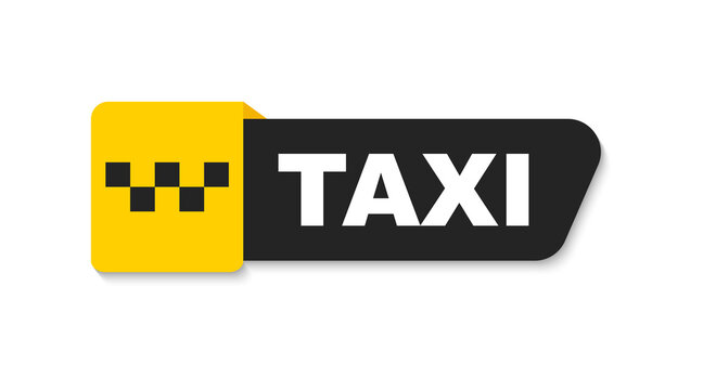 Taxi service badge. Taxi sign. Yellow sticker of taxi calling service. 24/7 service. Vector illustration.