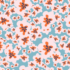 Floral art, Flowers and leaf Seamless pattern, Vector illustration.