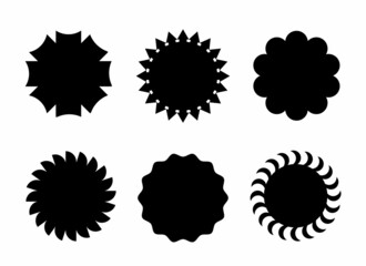 Set of stickers with an image of star formation or sun rays. Vintage labels, stickers. Design elements. Vector illustration.