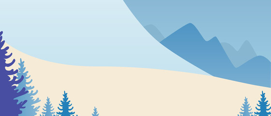 Winter mountains, natural copy space template, Flat vector stock illustration for overlay with winter landscape with snow and blue mountains for overlay and design