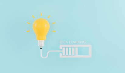 Light bulb icon loading energy idea concept on blue background, 3D rendering illustration