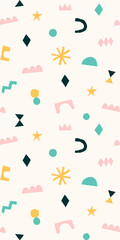 Modern collage with cut out elements. Abstract background with hand drawn shapes. Colorful geometric seamless pattern.