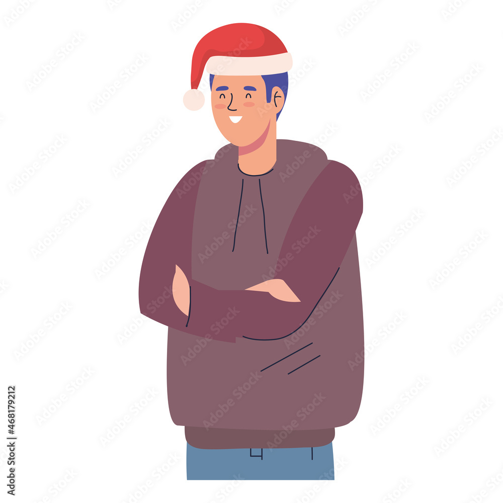 Wall mural man using christmas sweater and hat