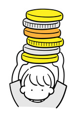 大量のお金を持つ人のシンプルでおしゃれな線画イラスト