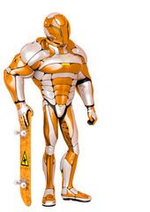 sci fi astronaut cartoon on the skate board in a white background