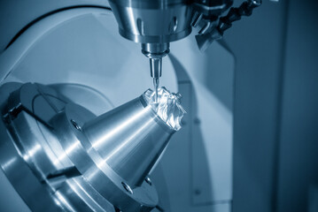 The  5-axis  machining center cutting the turbocharger parts with solid ball end mill tool.