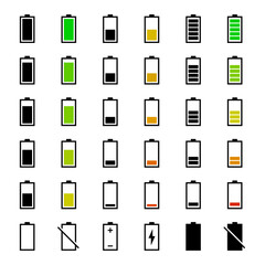 Battery vector icon set. Phone charge level collection