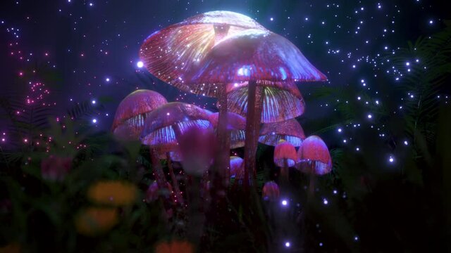 3D Psychedelic Magic Mushrooms Trippy Video For Your Background. A Fairy Magical Forest. Perfect for Vj Loops and your Projects