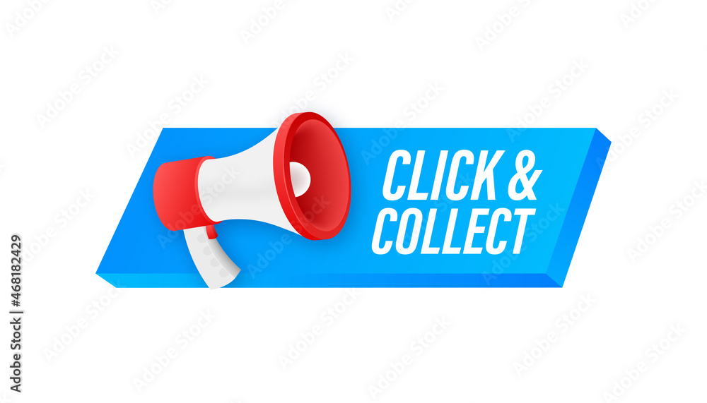 Poster megaphone click and collect banner. flat style. website vector icon. vector stock illustration