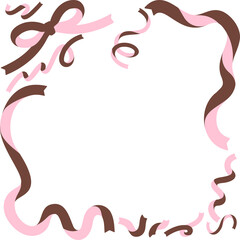 茶色とピンクのリボンフレーム