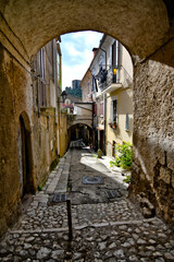 A narrow street in Caiazzo, a small village in the mountains of the province of Caserta, Italy.