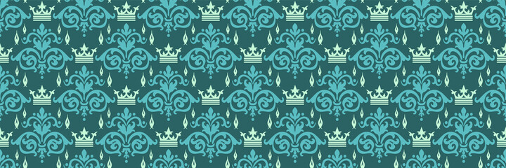 Beautiful background pattern with richly decorated floral ornaments in blue-green tones for your design. Seamless background for wallpaper, textures. Vector illustration.