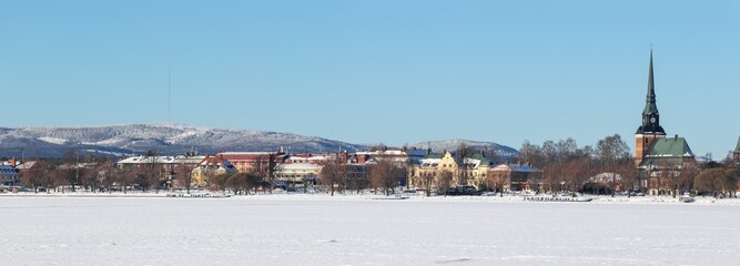 panorama of a small town in winter in the snow, in Mora (Dalarna) Sweden