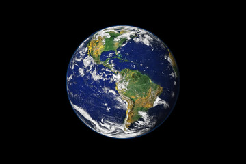 Earth globe realistic. Planet Earth. 3d earth on black background. Elements of this vector furnished by NASA. Vector illustration - 468186281