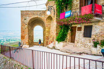 Streets and alleys in old town of Montepagano, medieval pearl near Roseto degli Abruzzi, Abruzzo, Italy.
