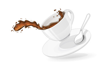 Coffee splash. Cup dark drink. Isolated on white background. Eps10 vector illustration.