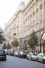Fototapeta na wymiar Vertical shot of shopping street in european city