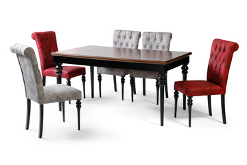 dining table and chairs isolated on white background 