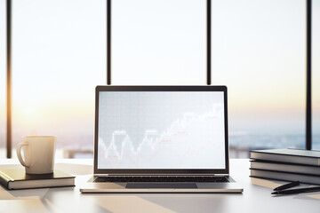 Abstract creative financial graph on modern laptop monitor, forex and investment concept. 3D...