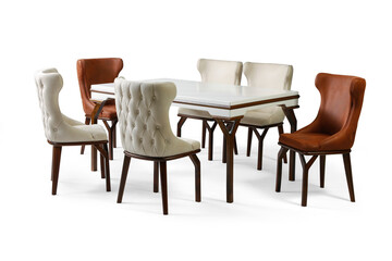 dining table and chairs isolated on white background 