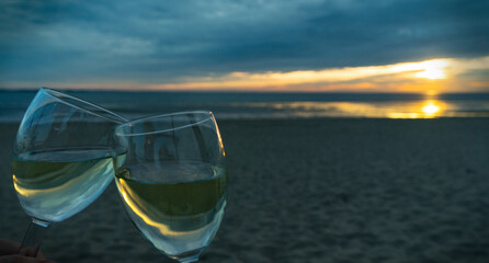 white wine at the beach